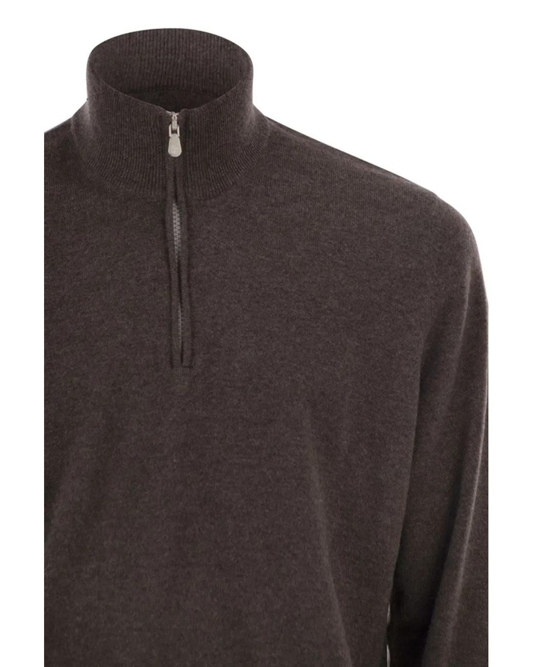 Brunello Cucinelli Brown Cashmere Turtleneck Sweater With Zipper for men