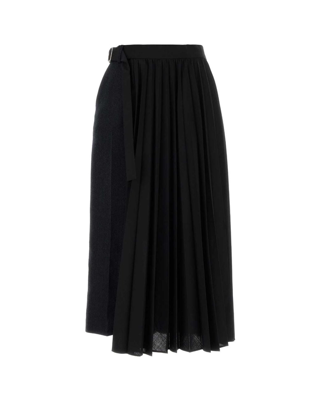 Sacai Black Two-Tone Wool And Twill Skirt