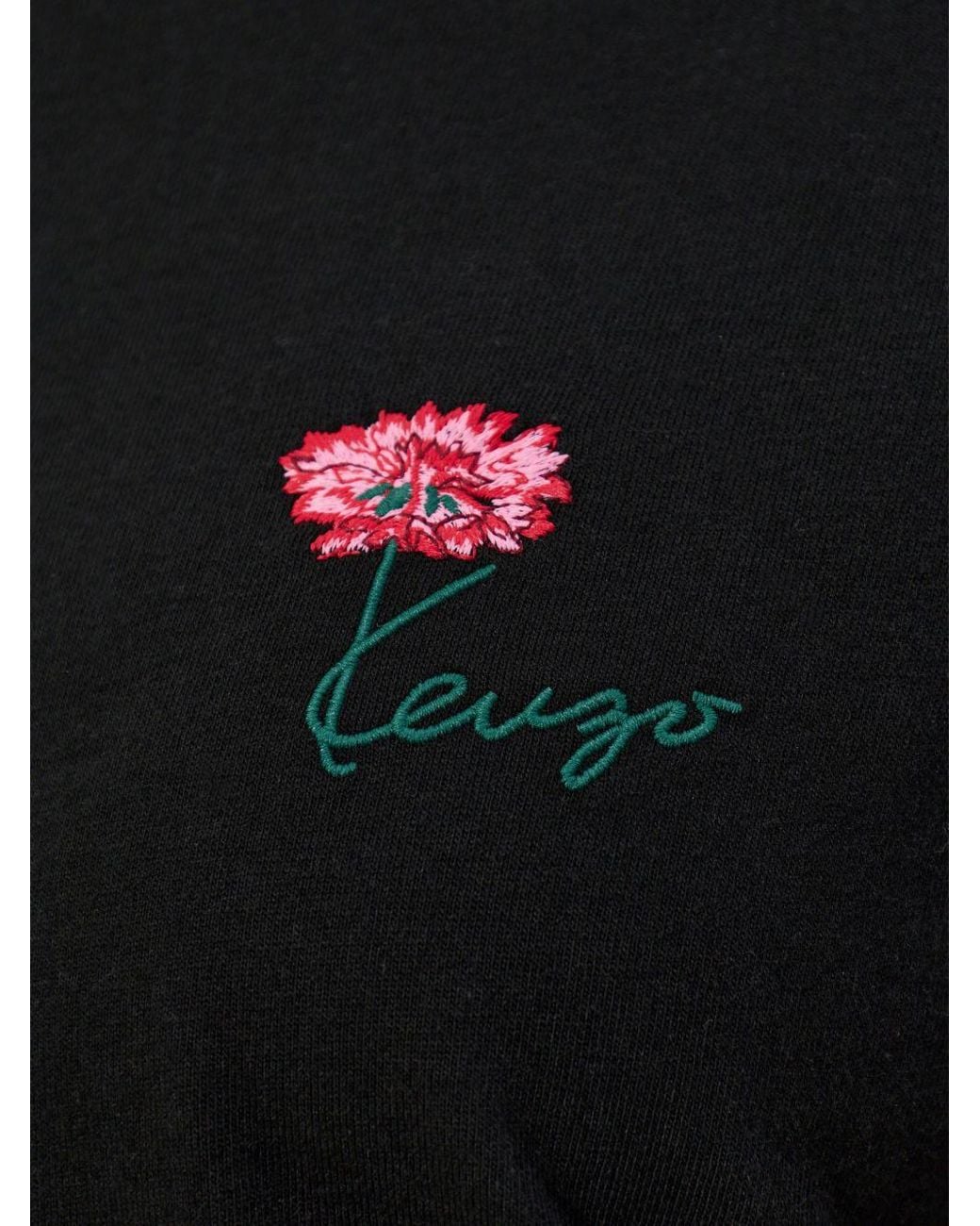 KENZO Black Small-Fit Embroidered Cotton T-Shirt With Tulip' Print