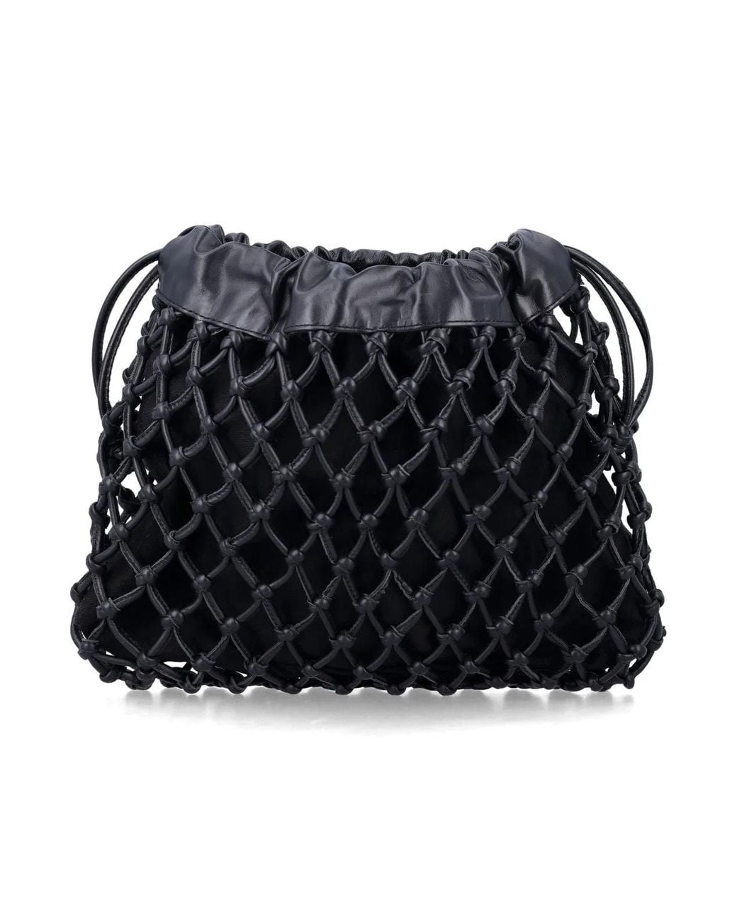 Frankie Shop Black Morgan Macrame Leather Pouch