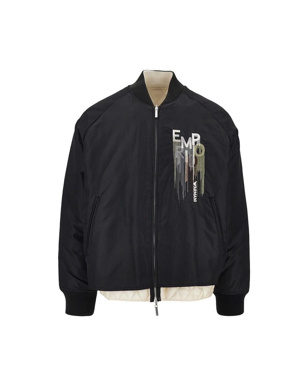 Emporio Armani Black Nylon Bomber Jacket With Logo Embroidery for men
