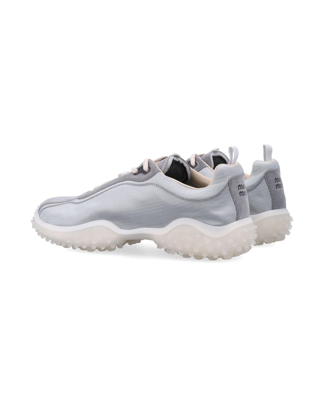 Miu Miu White Bubble Technical Fabric And Suede Sneakers