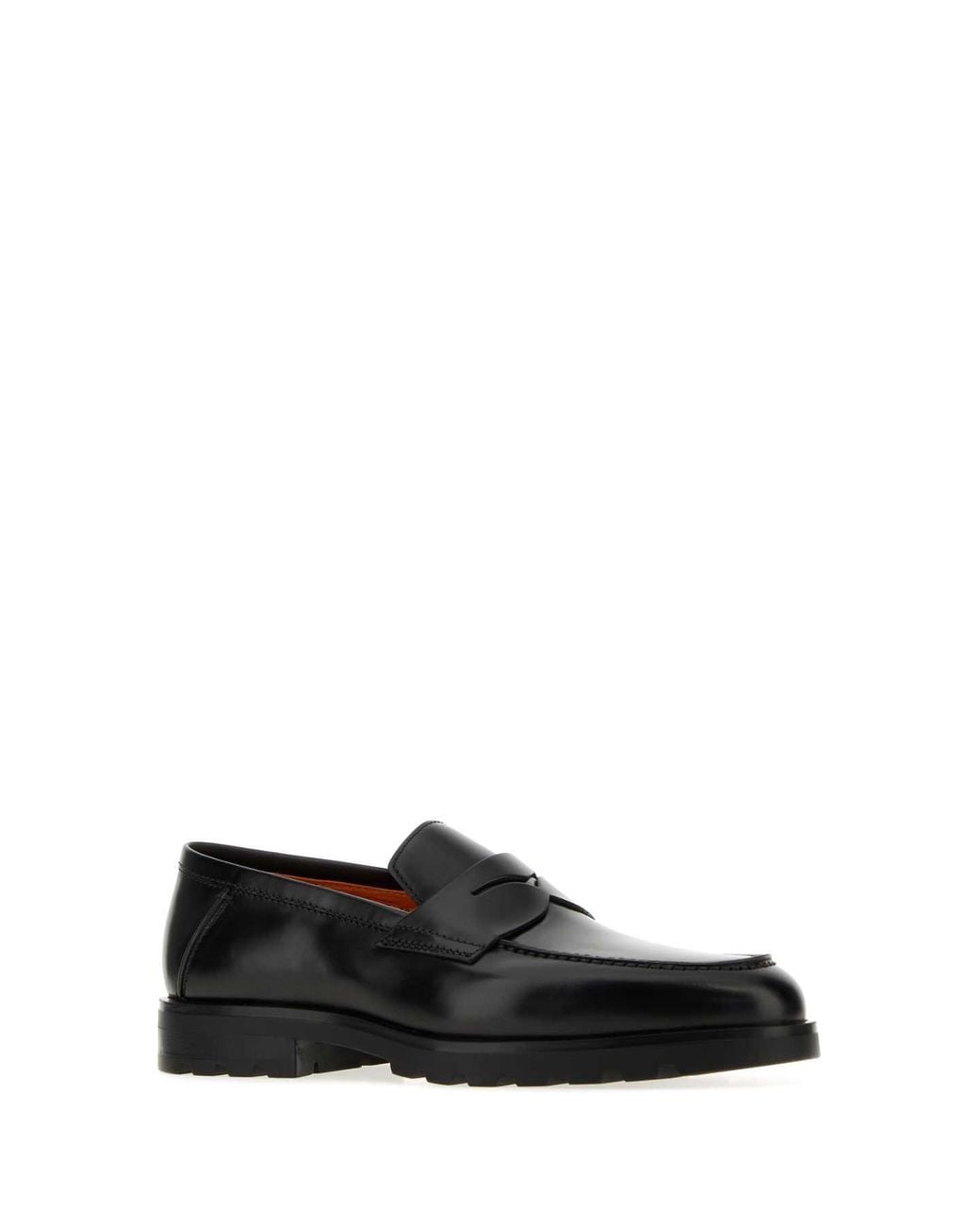 Santoni Black Leather Rock Loafers for men