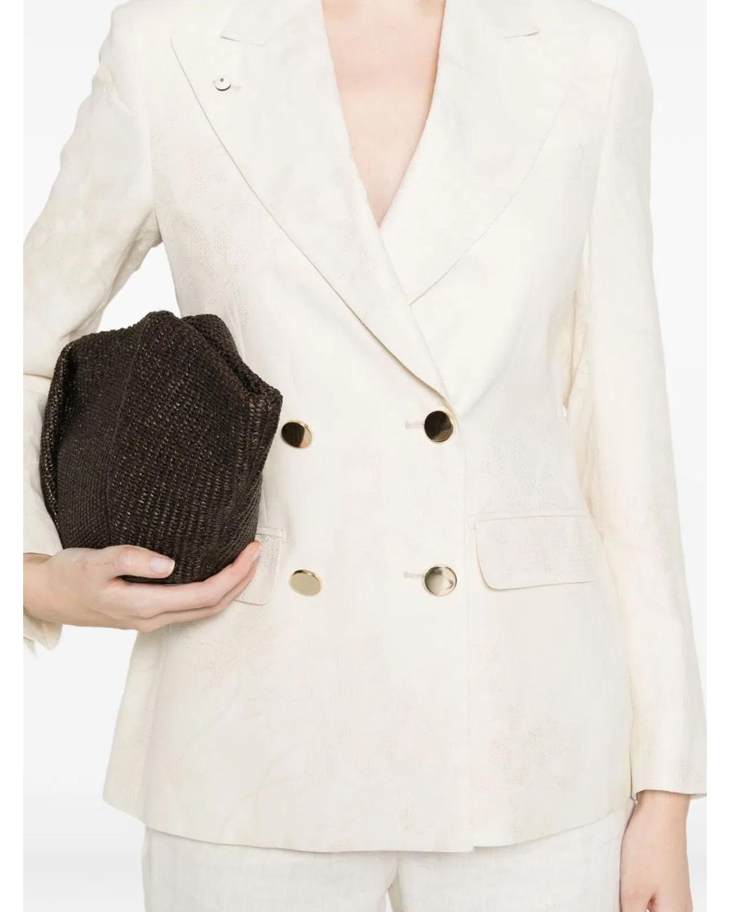 L.b.m. 1911 White Linen Blend Double-Breasted Jacket