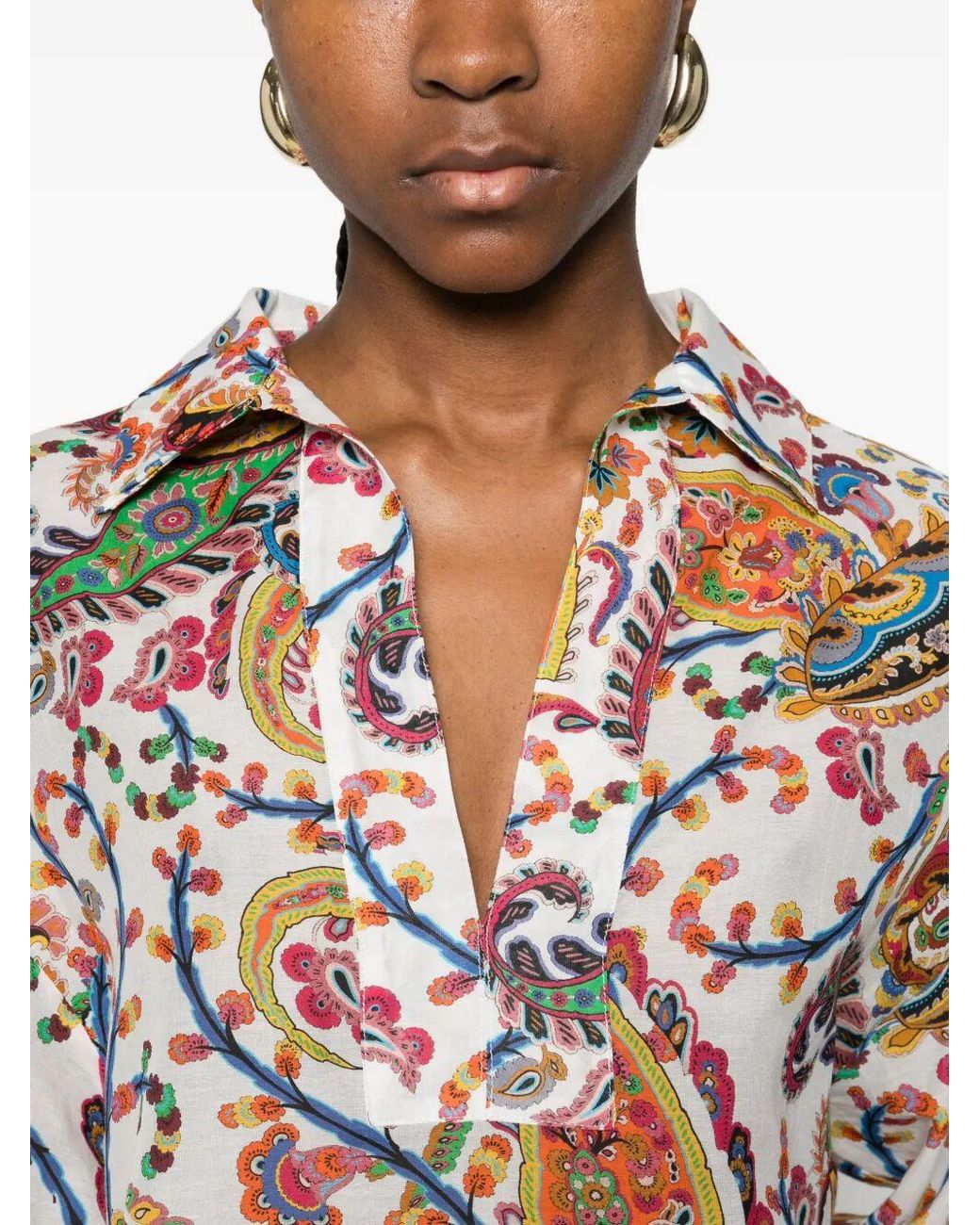 Etro White V-Neck Paisley Print Shirt