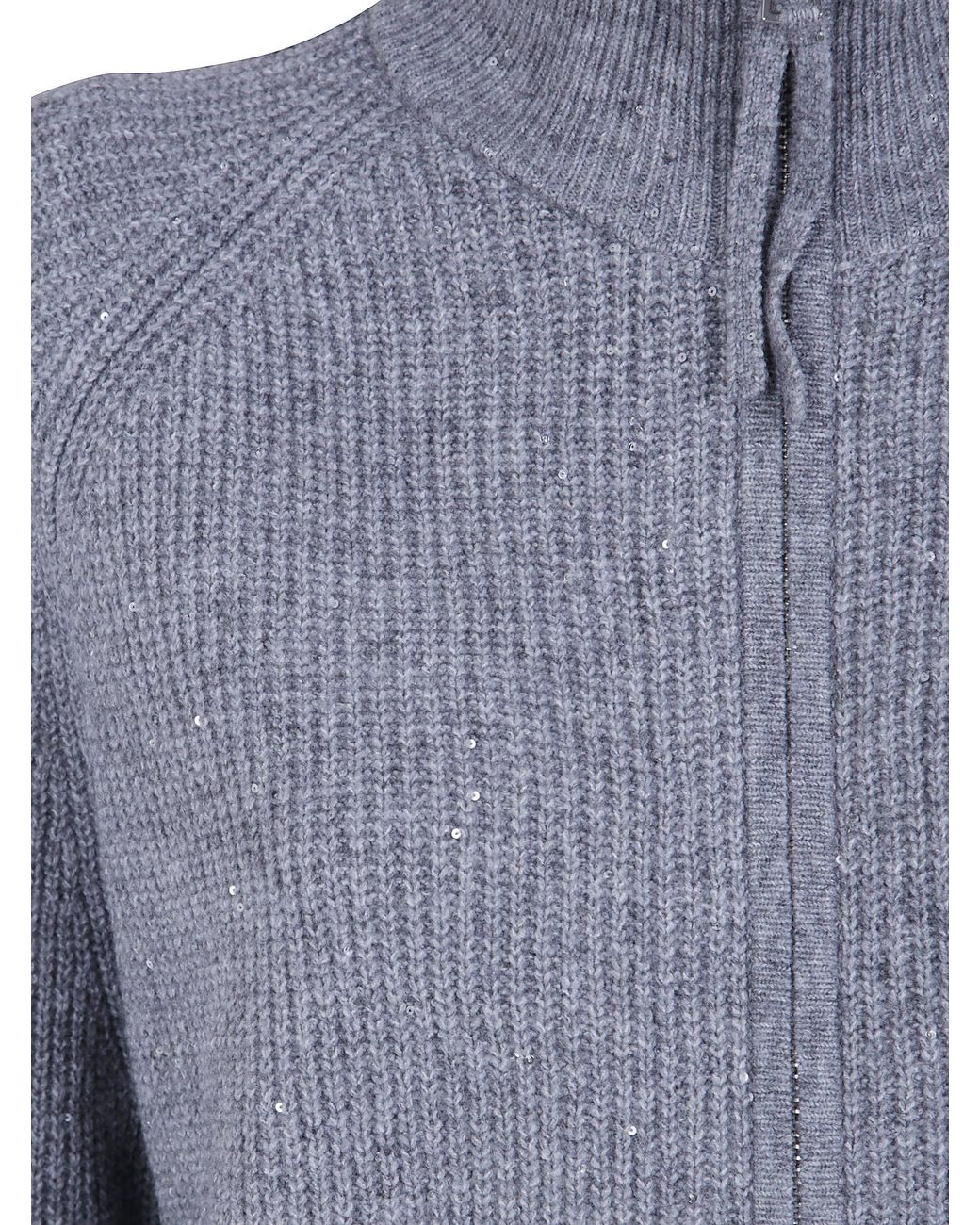 Seventy Blue Long Sleeves Mock Neck Sweater With Pailletes