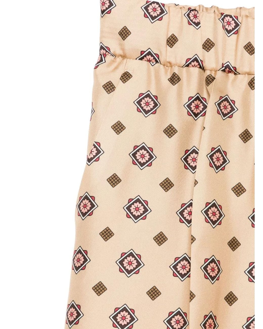 Alberto Biani Natural Printed Silk Trousers