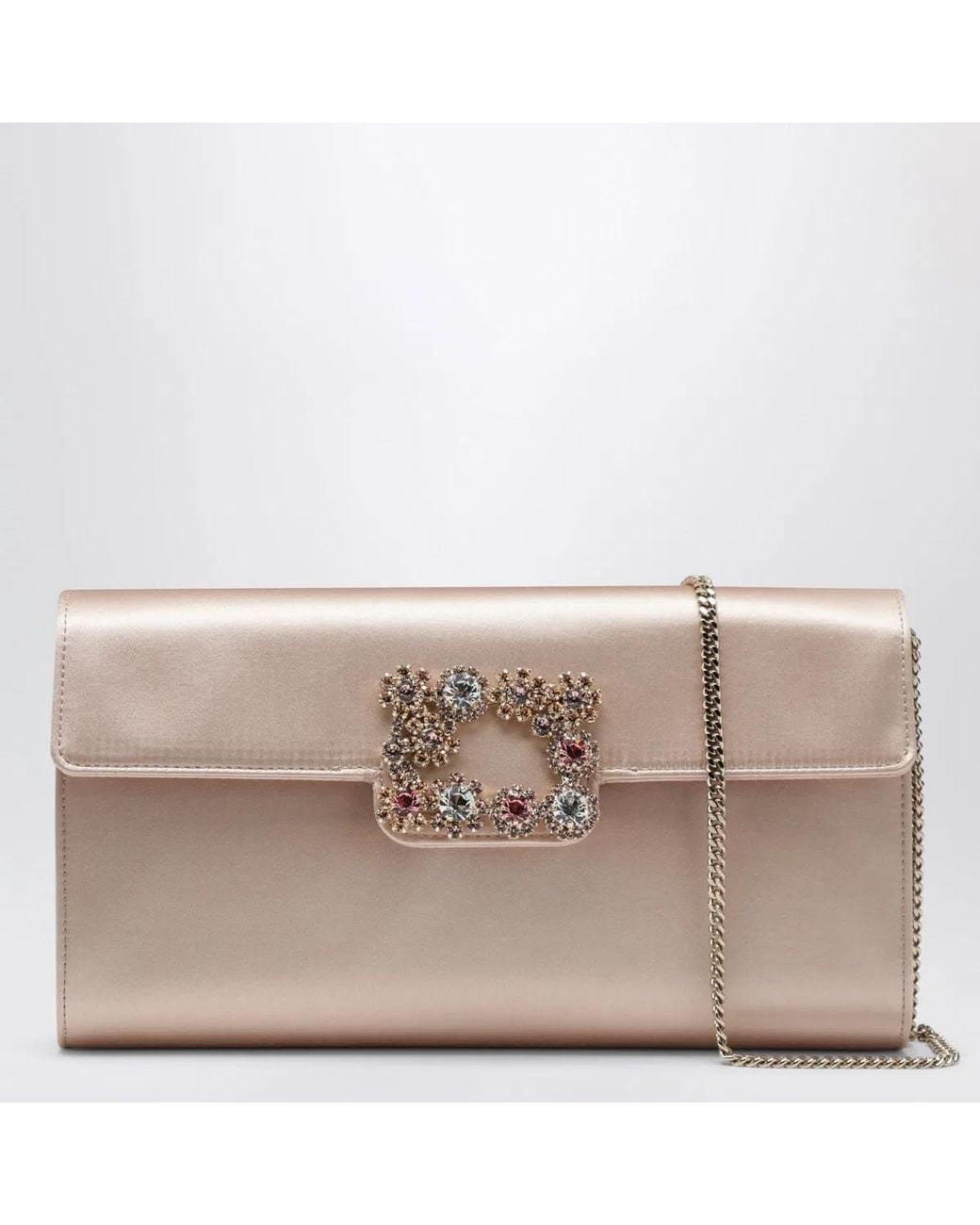 Roger Vivier Pink Light Satin Clutch Bag With Buckle