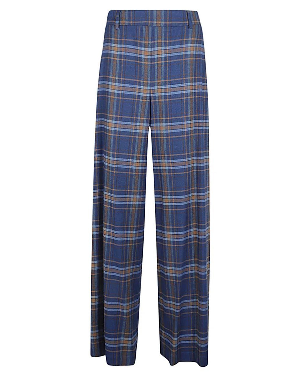 Niu Blue Wide Leg Checked Trousers