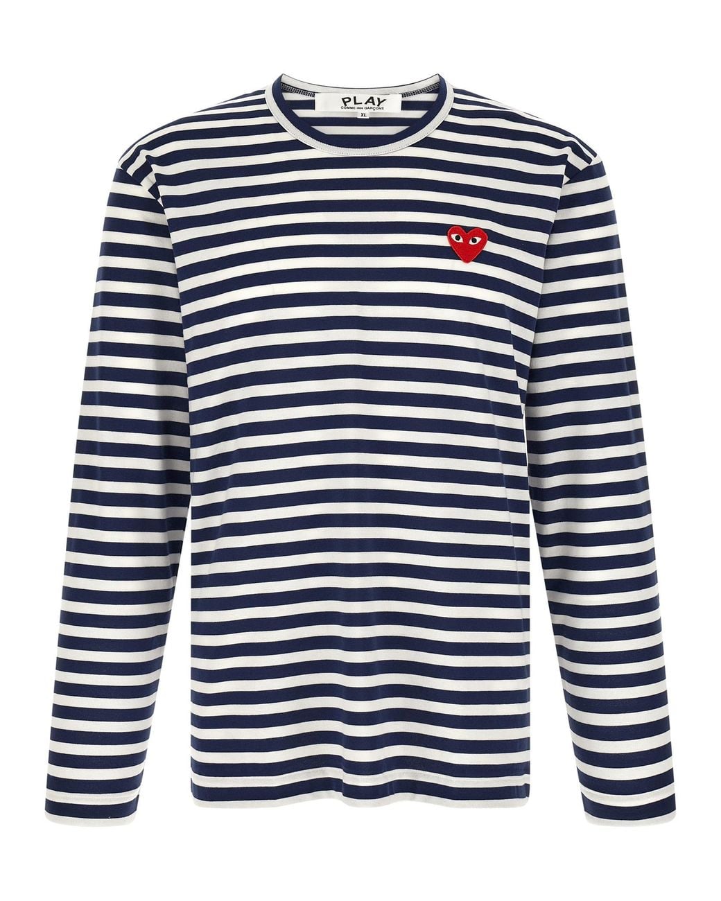 COMME DES GARÇONS PLAY Blue Striped T-Shirt With Heart Patch for men