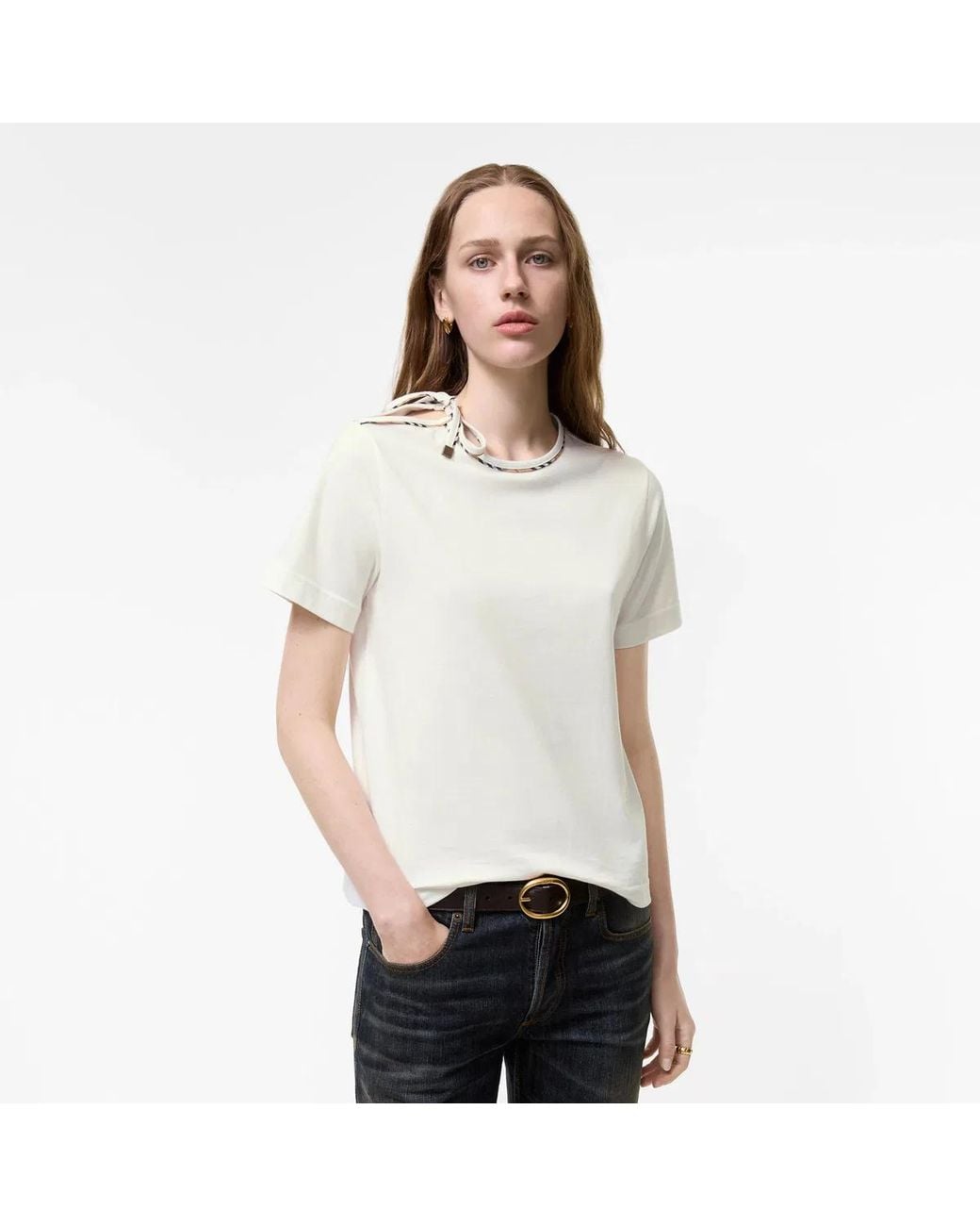 Burberry White Tie-Sleeve Cotton T-Shirt
