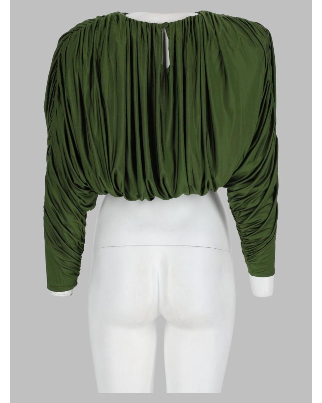 Self-Portrait Green Ruched Voluminous Viscose-Blend Top