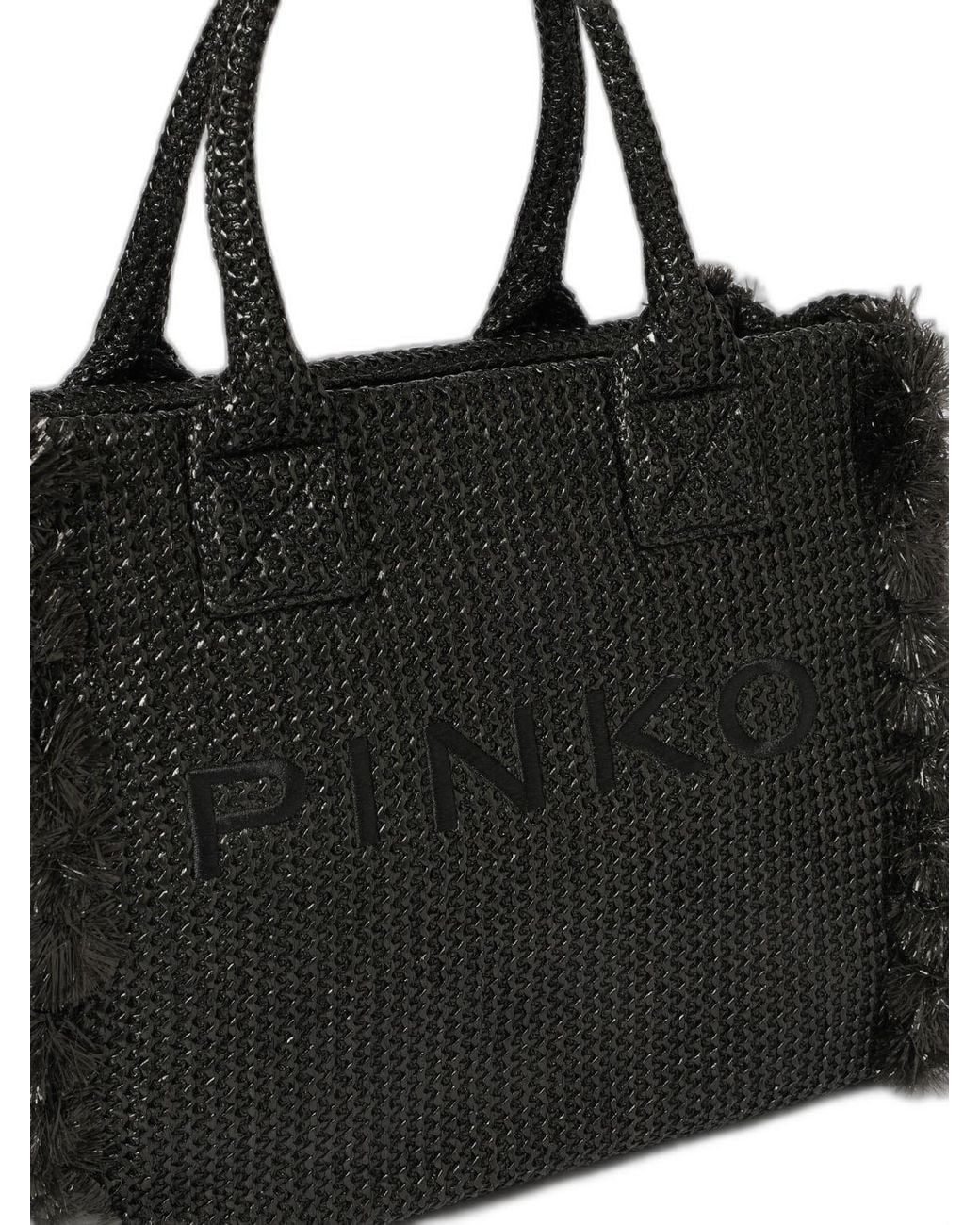Pinko Black Medium Beach Rafia Tote Bag