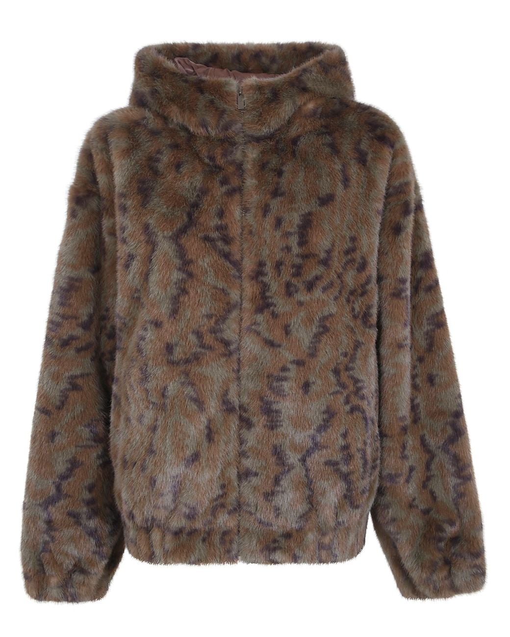 Drole de Monsieur Brown Hooded Zipped Fake Fur Jacket for men