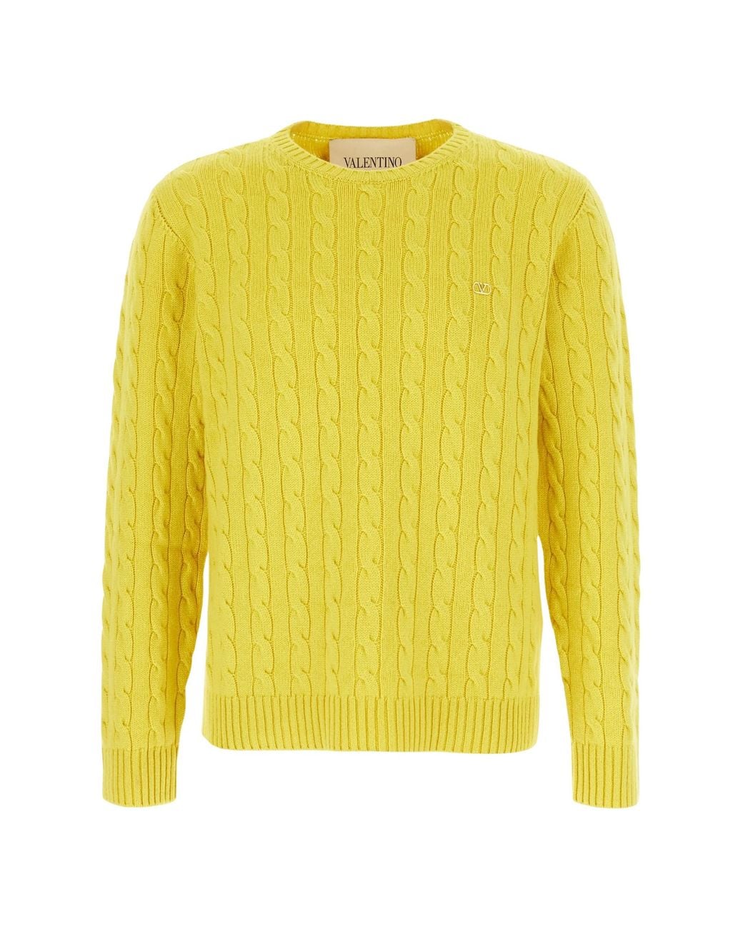 Valentino Yellow Vlogo Cable-Knit Cashmere Sweater for men