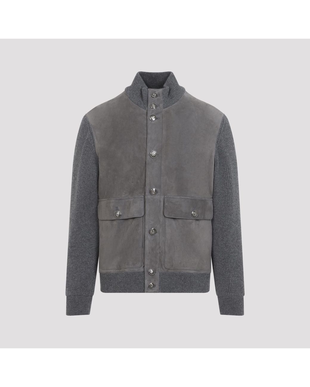 Brunello Cucinelli Gray Acciaio Piombo Padded Leatherjacket