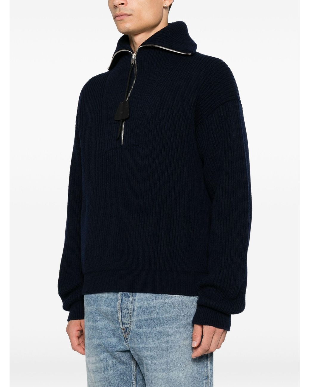 Céline Blue Ribbed Half-Zip Sweater for men