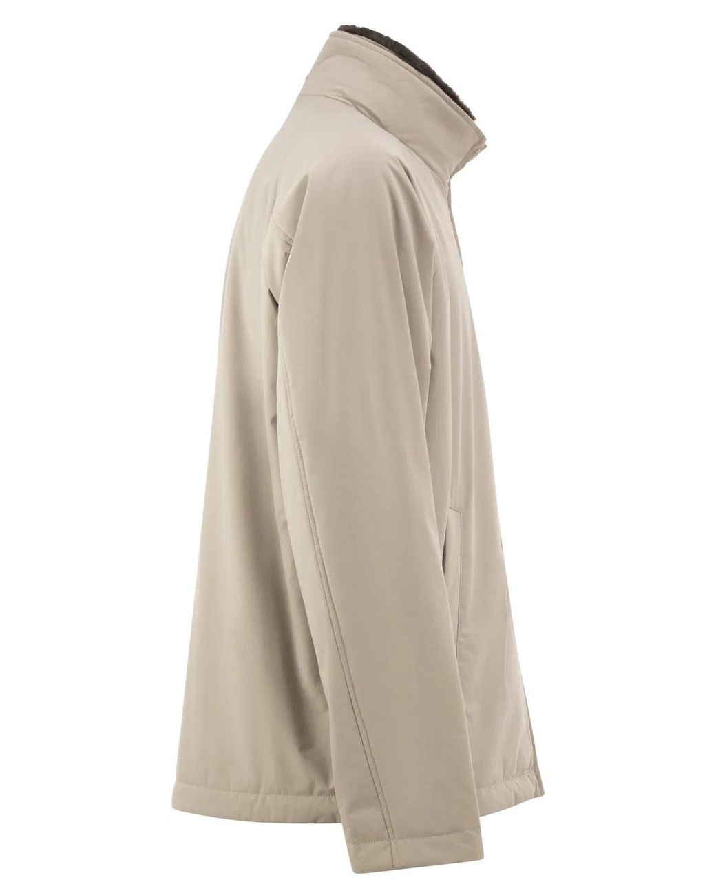 Herno Natural Padded Technical Jacket With Stand Collar And Faux Fur Lining for men