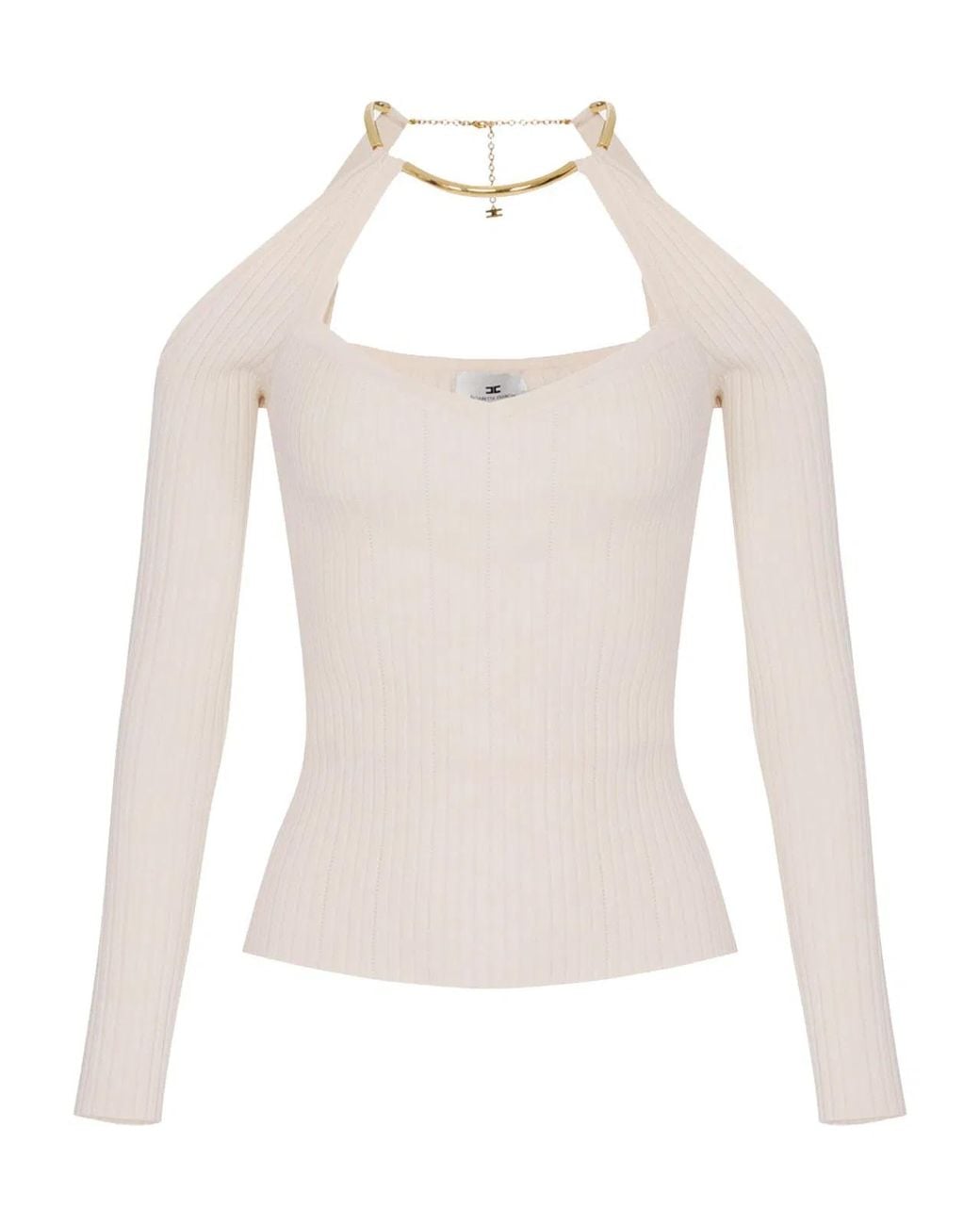 Elisabetta Franchi White Off-The-Shoulder Knit Top With Jewel Detail