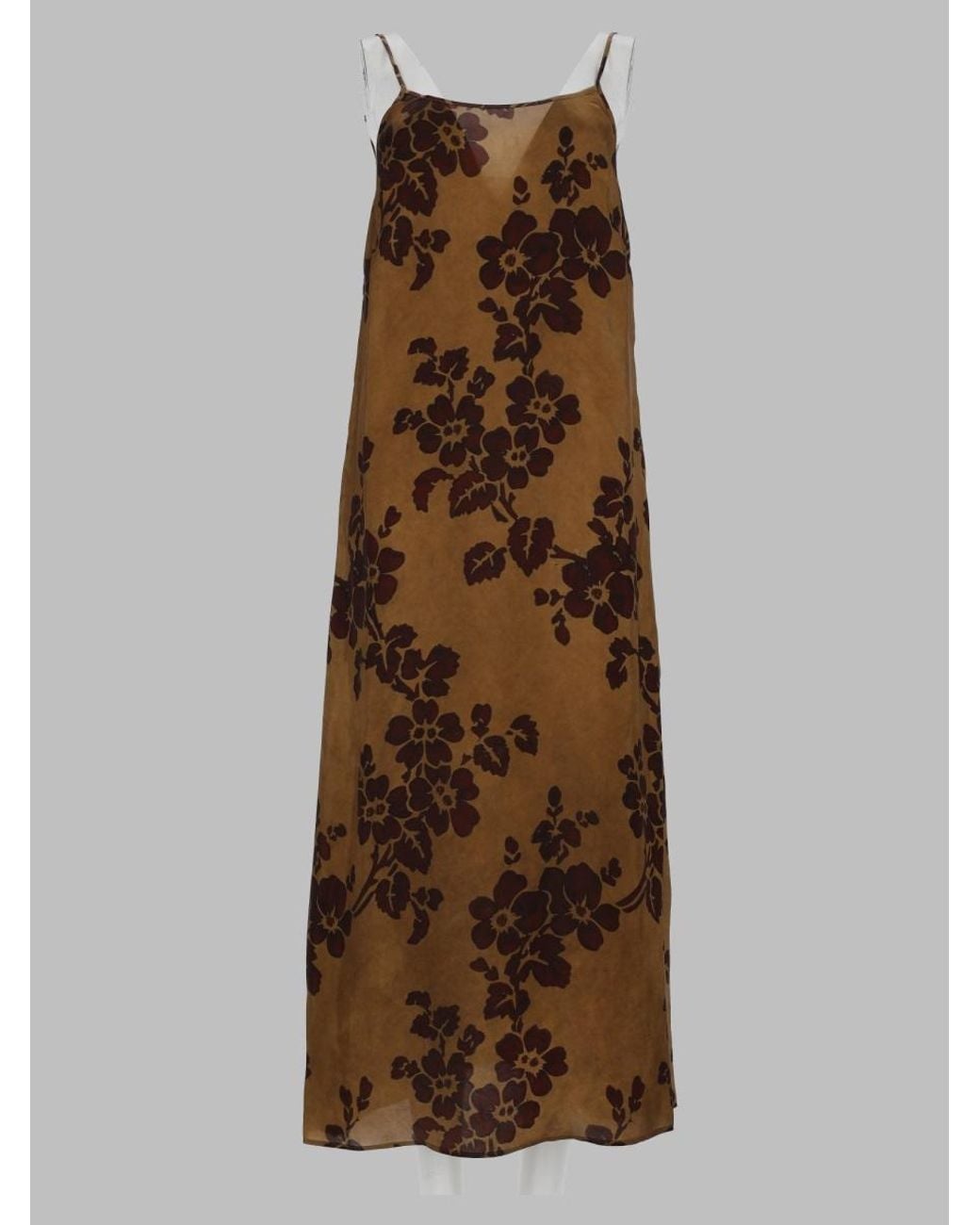 Uma Wang Brown Floral Print Slip Dress
