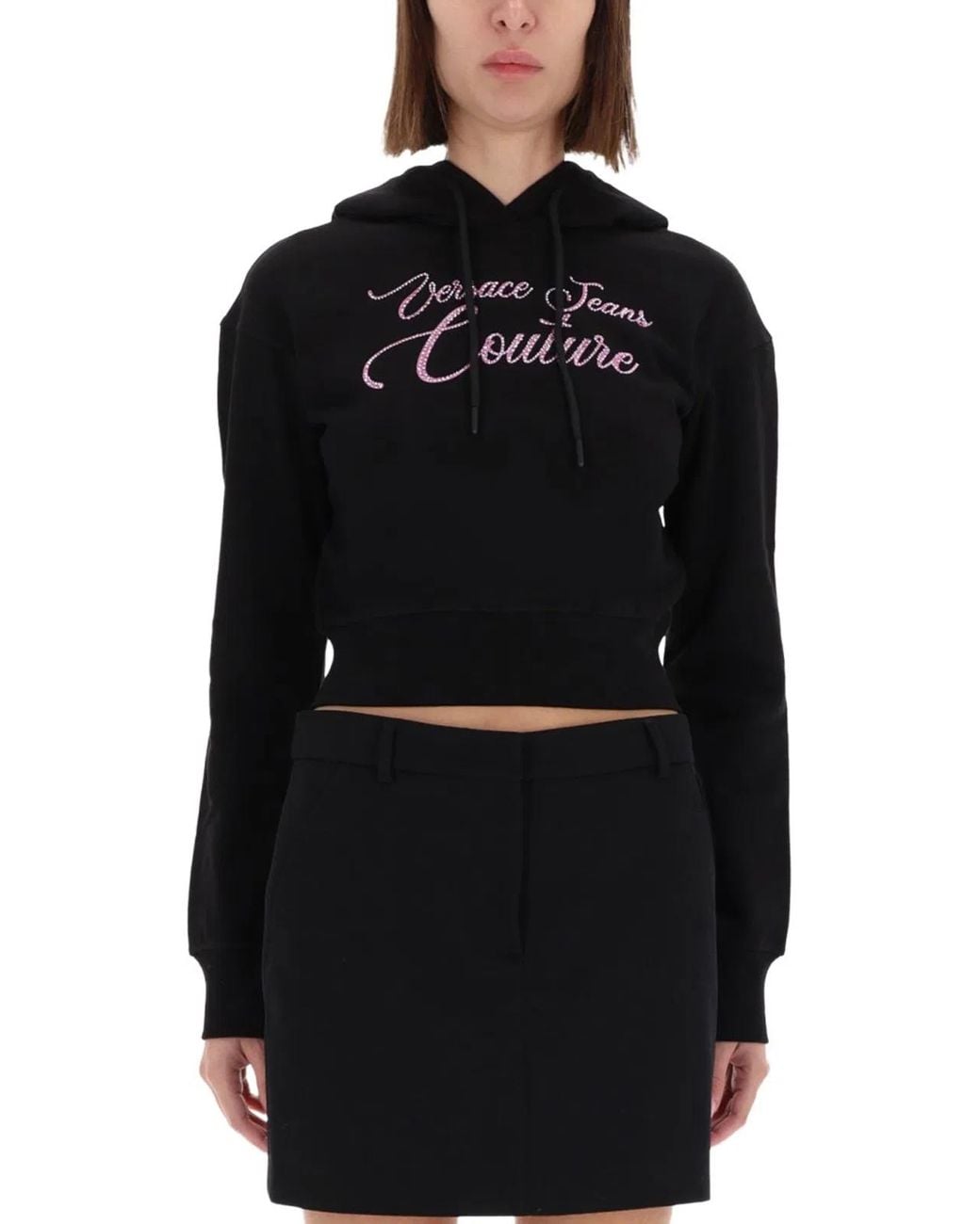 Versace Jeans Couture Black Cropped Sweatshirt With Logo
