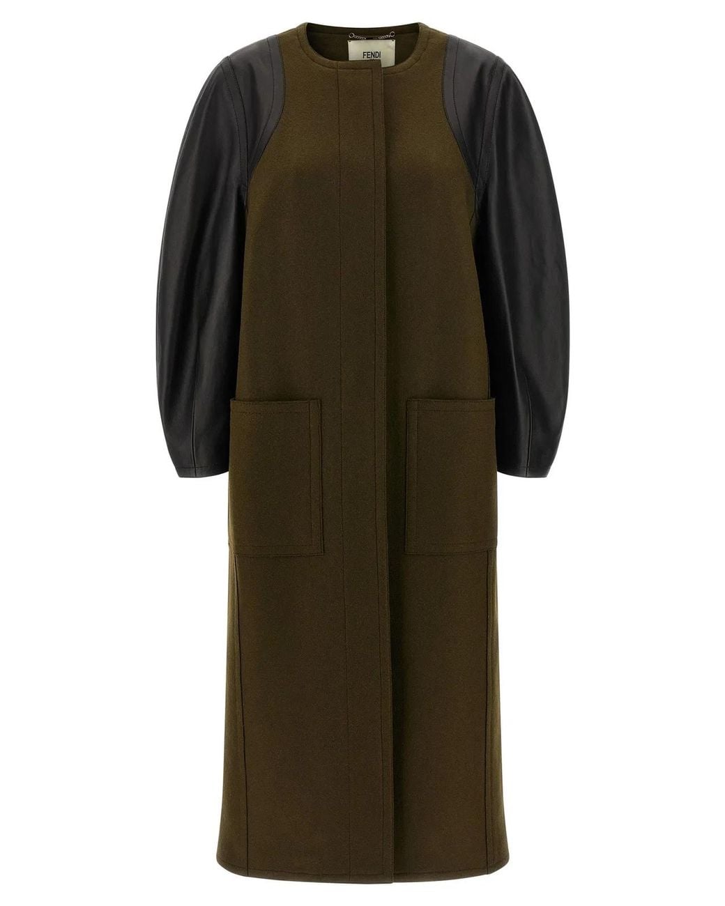 Fendi Green Wool Felt & Leather Coat
