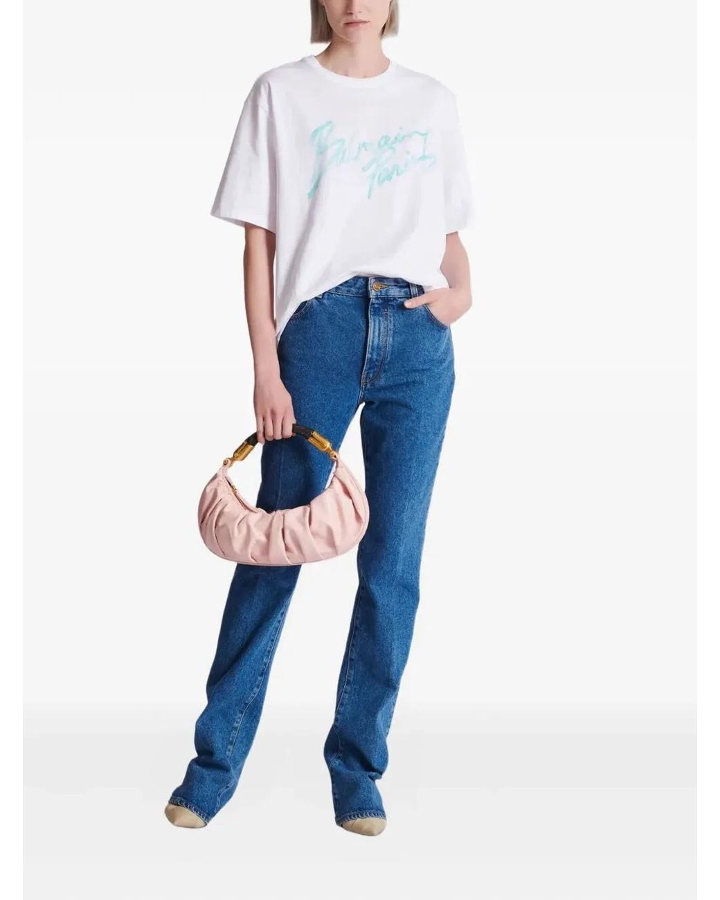 Balmain White Oversized Tshirt With Logo Print