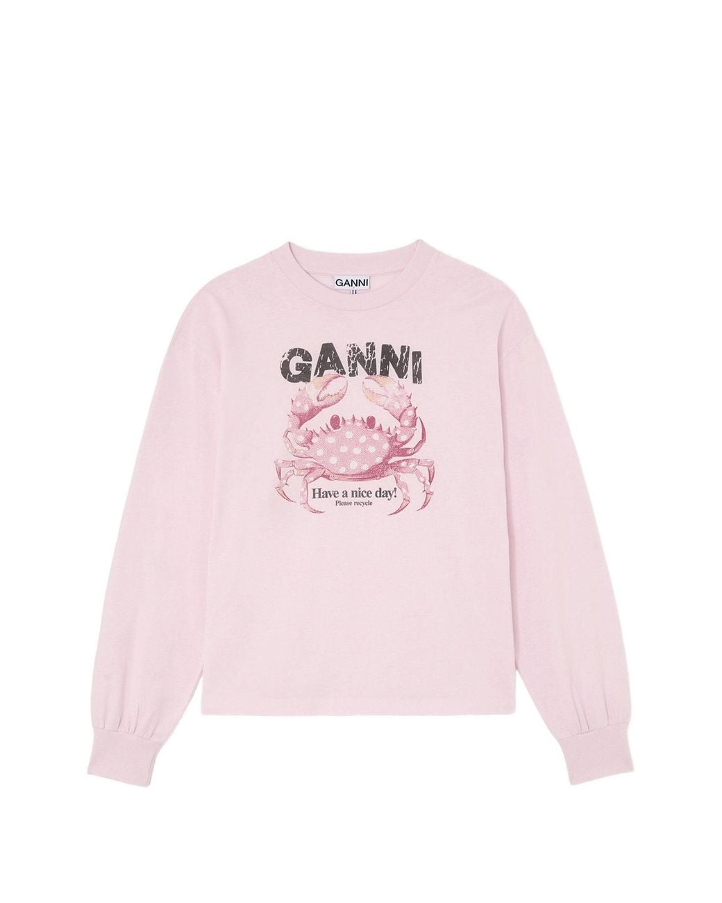Ganni Pink Jersey T-Shirt With Crab Print