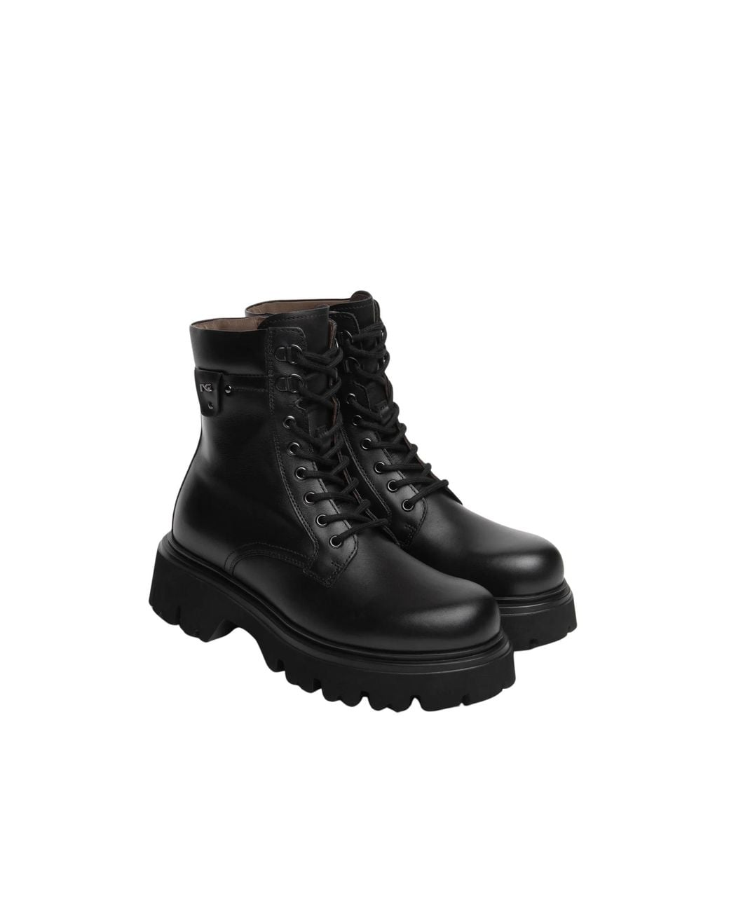 Nero Giardini Black Leather Combat Boots