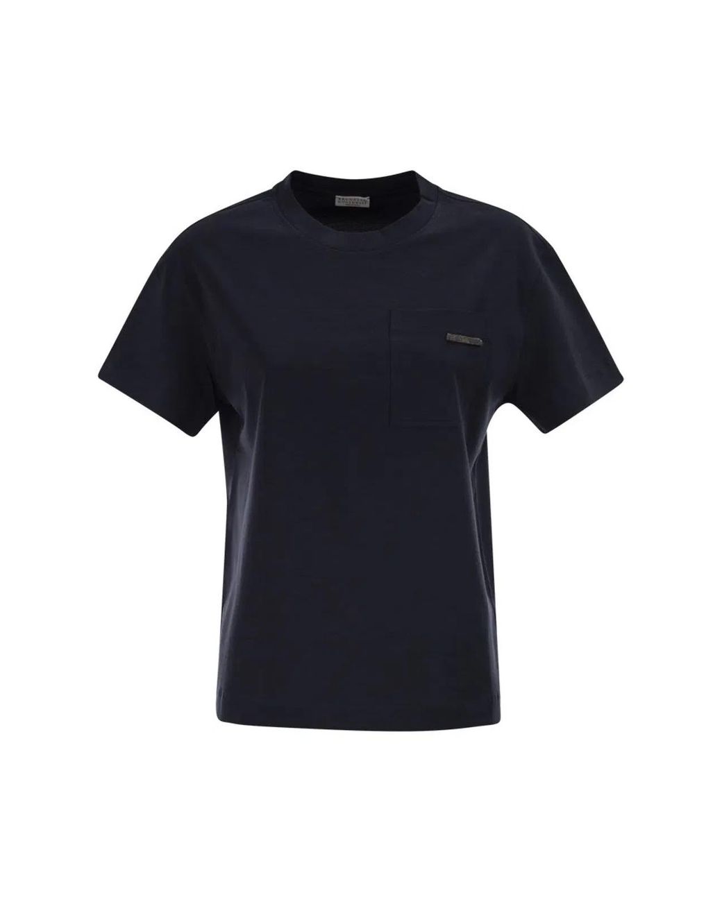 Brunello Cucinelli Black Cotton Jersey T-Shirt With Shiny Tab