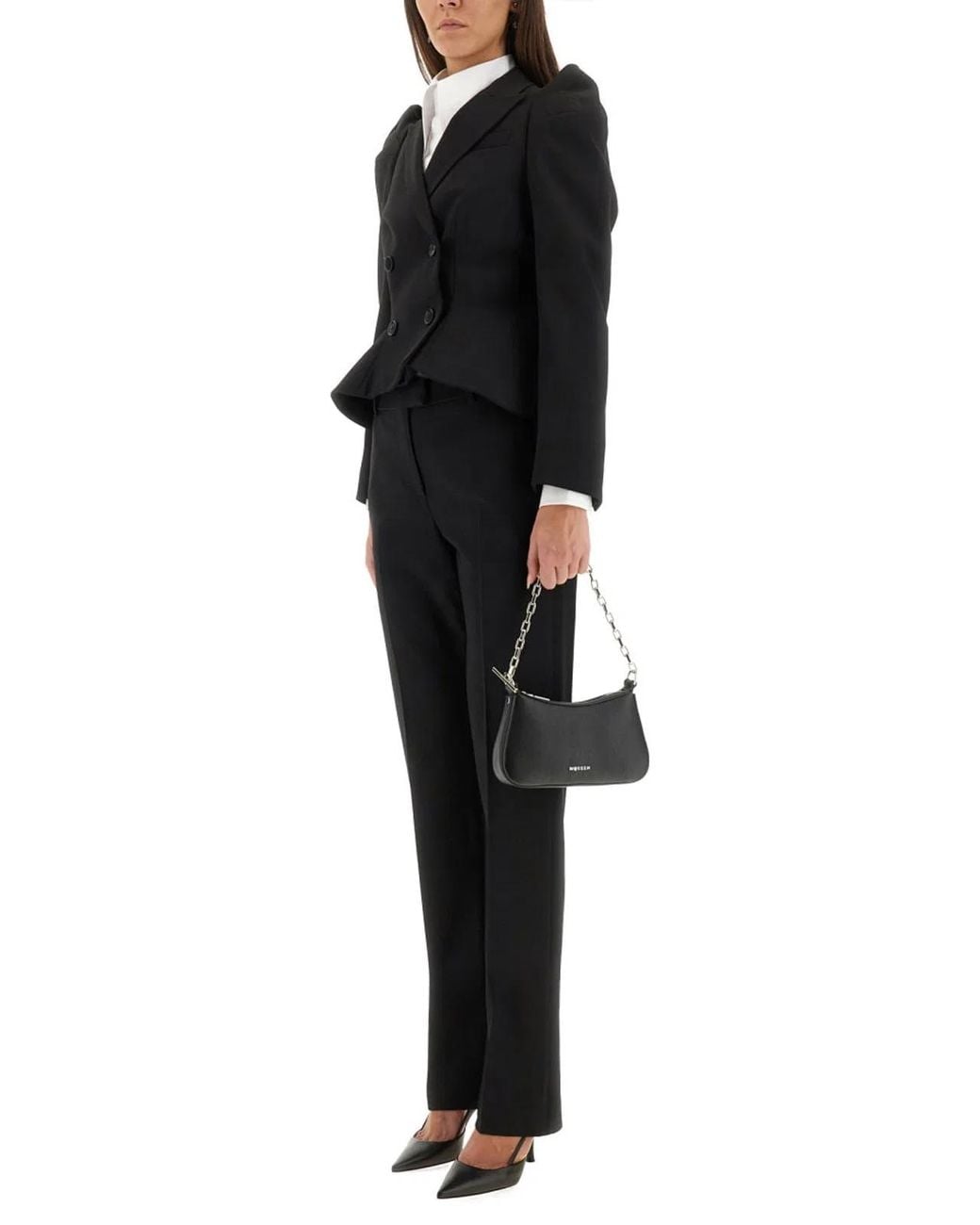McQueen Black Wool Gabardine Tailored Pants