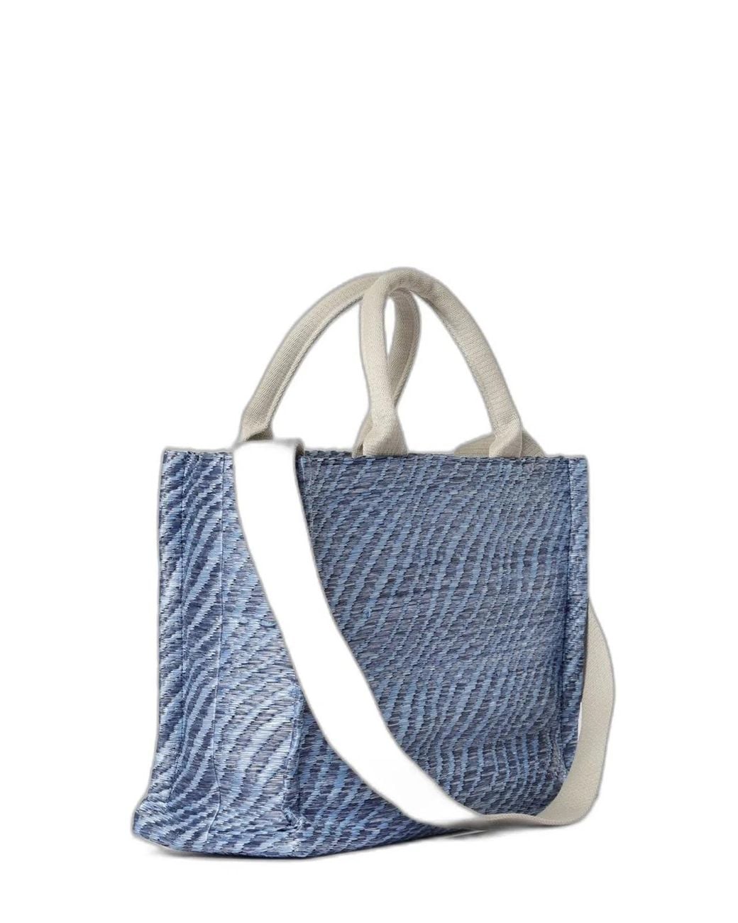 Marni Blue Wavy Raffia-Effect Small Tote Bag