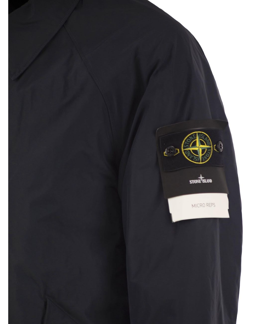 Stone Island Blue Micro Reps Padded Coat With Compass Badge for men