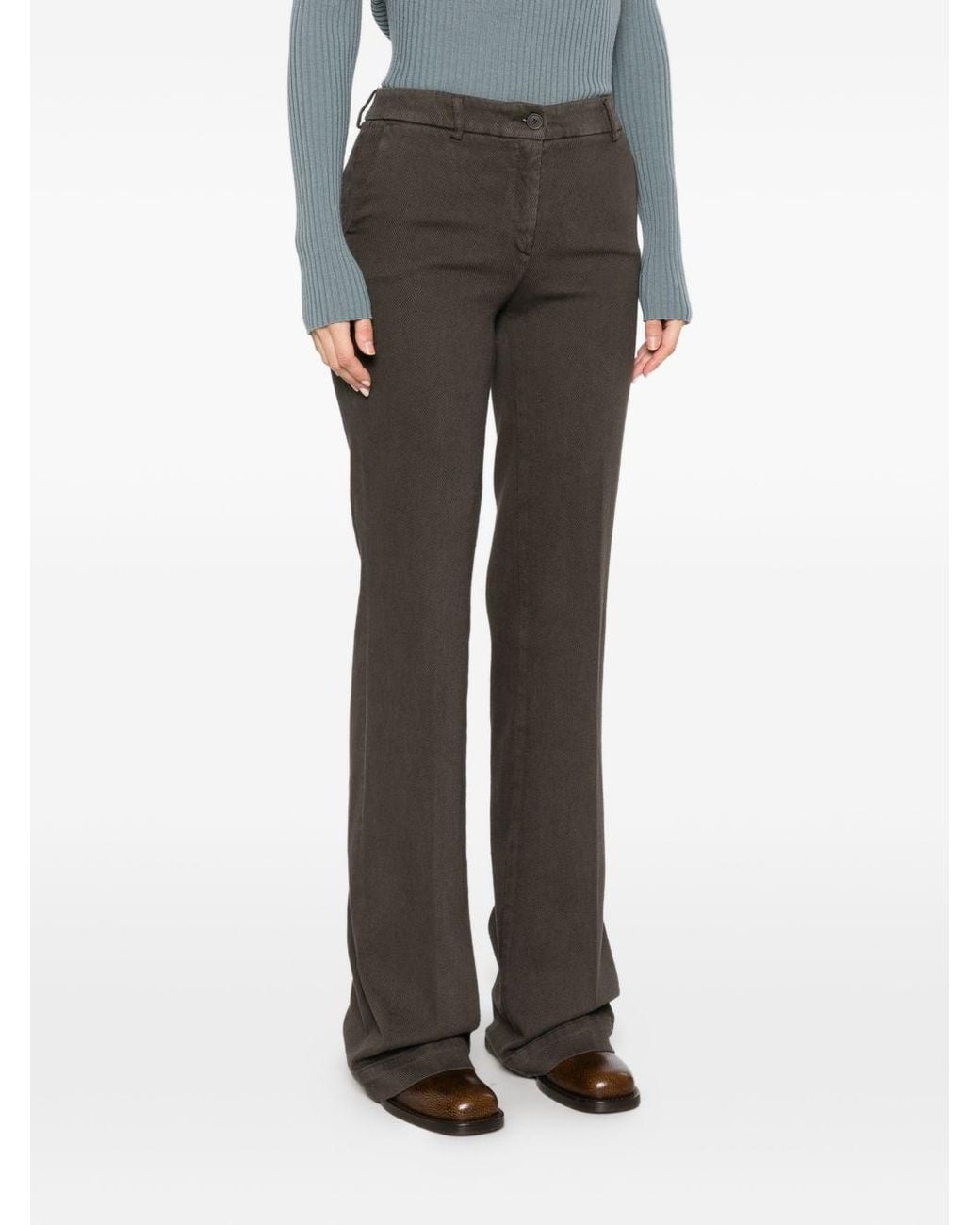 Via Masini 80 Gray Wool Flared Leg Trousers