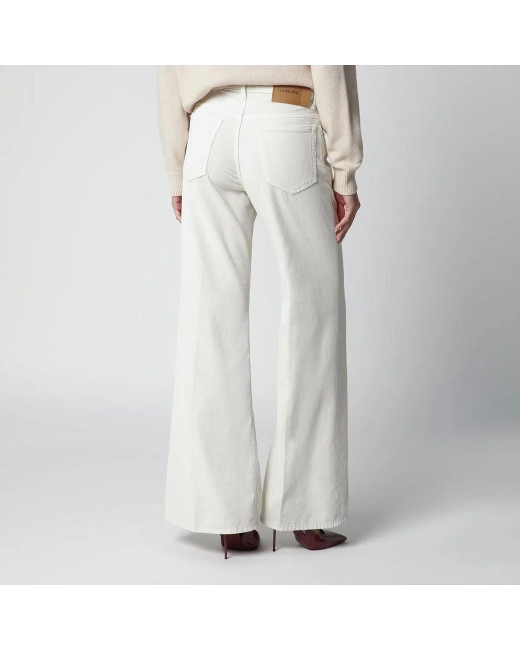 Haikure White Velvet Cotton Trousers