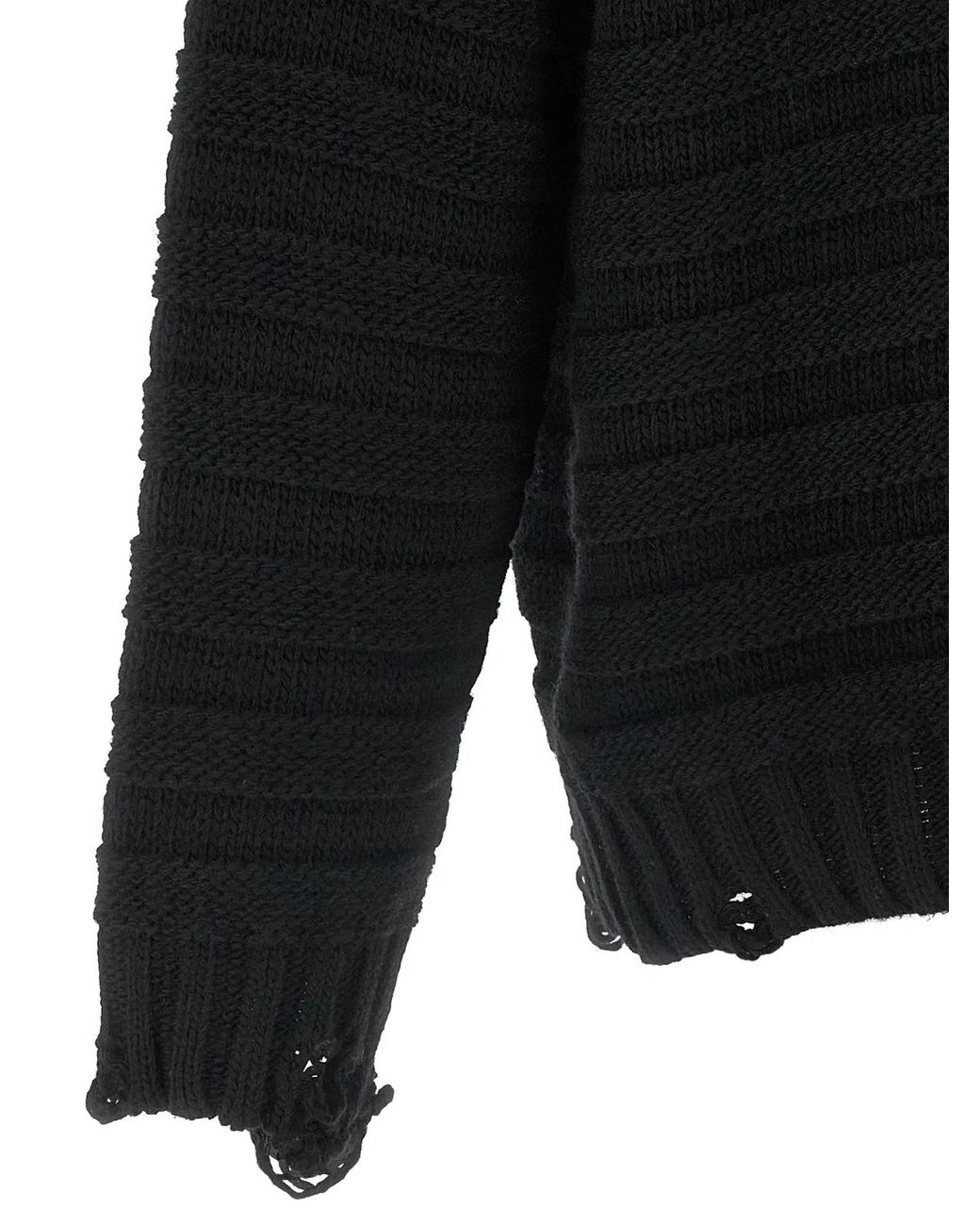 MM6 by Maison Margiela Black Distressed Wool Cardigan for men