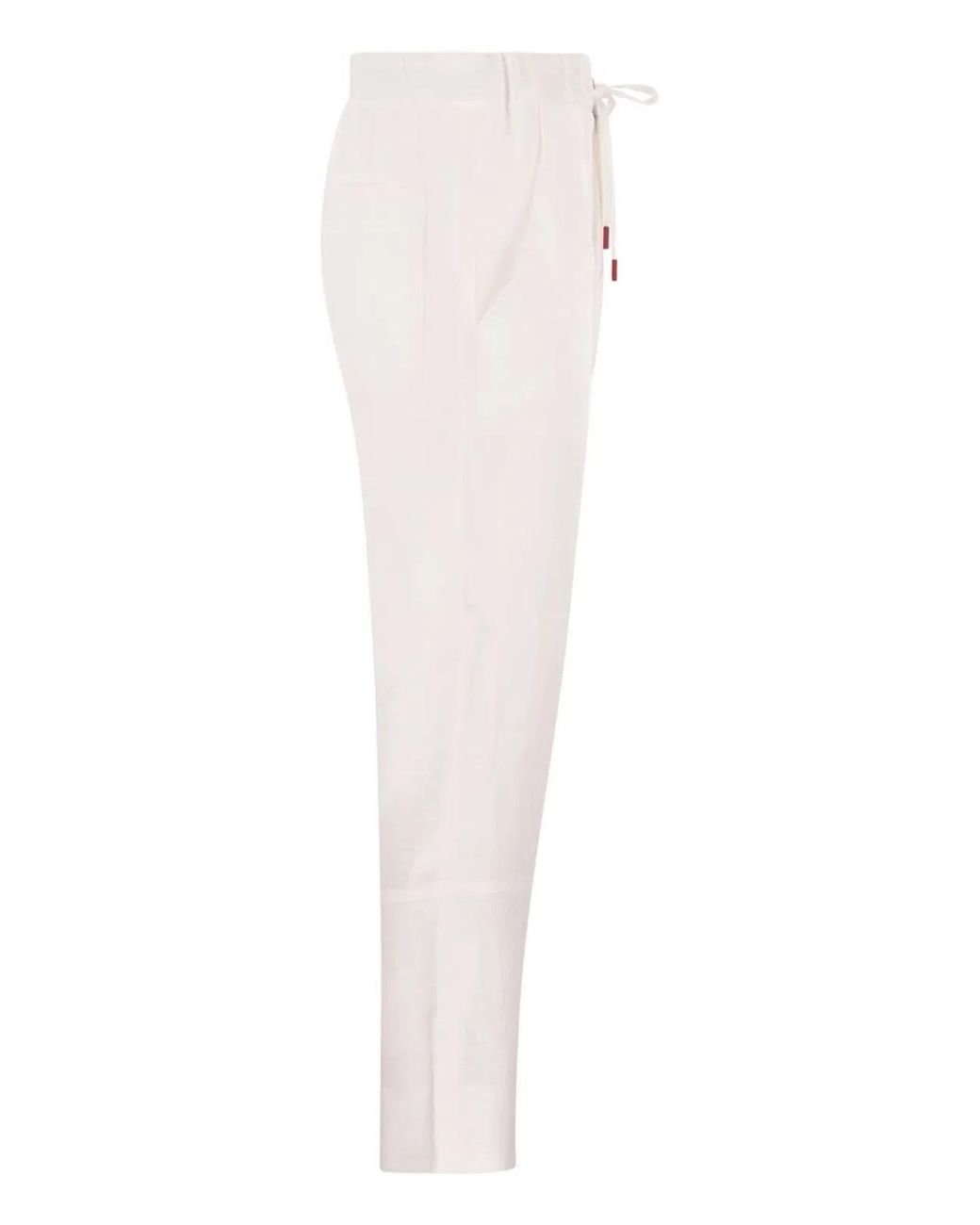 Kiton White Tailored Linen Drawstring Trousers for men