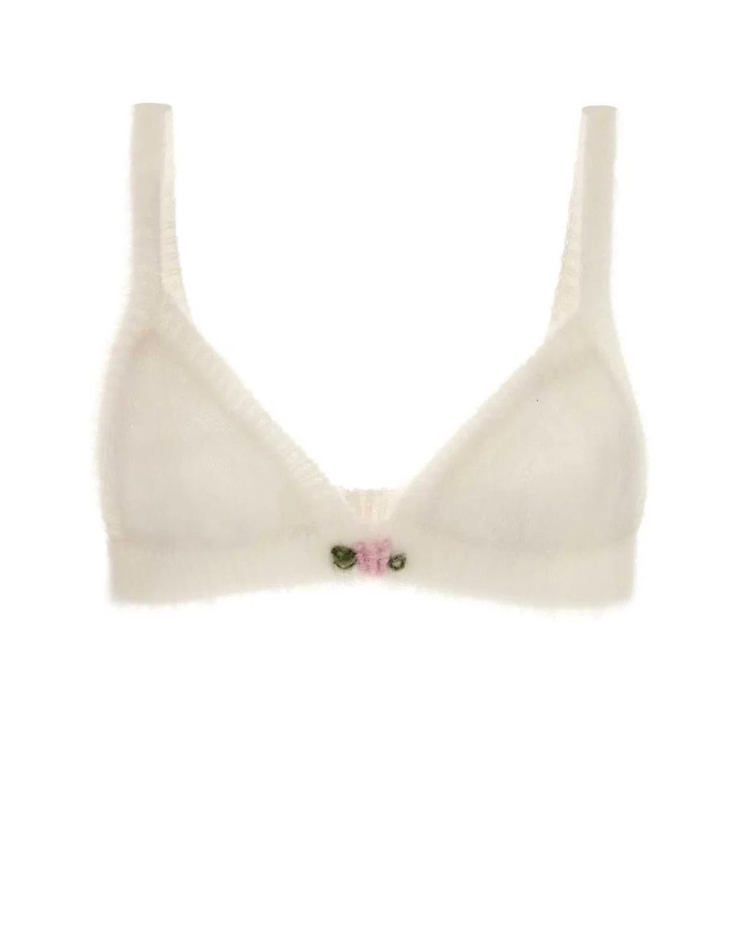 Alessandra Rich White Carded Mohair Knit Bra With Embroidery
