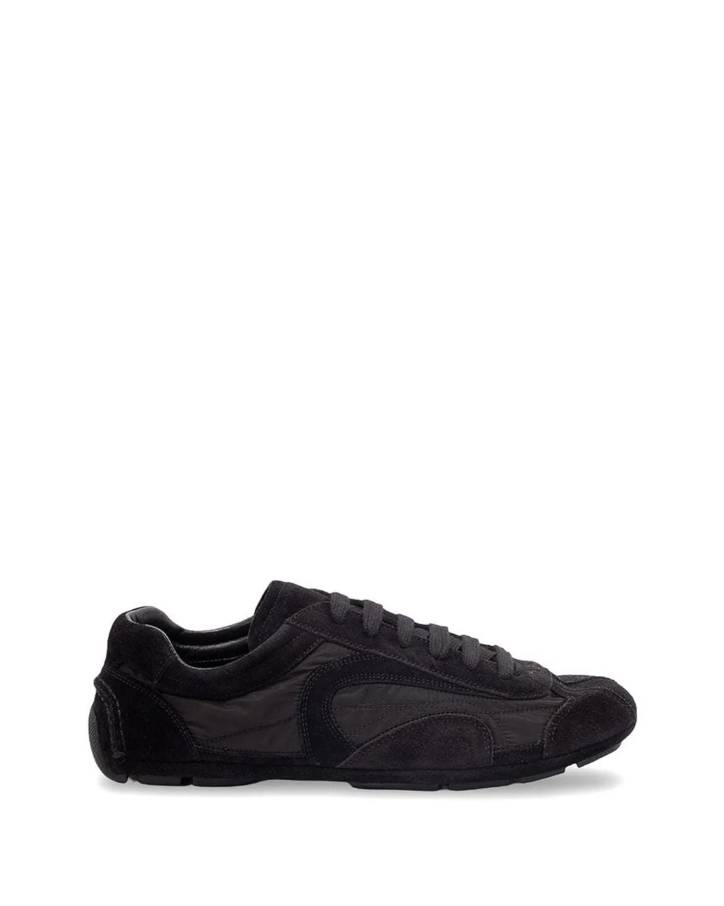 Prada Black Recycled Polyamide Recycled Polyester Calf Leather Flat Shoes for men