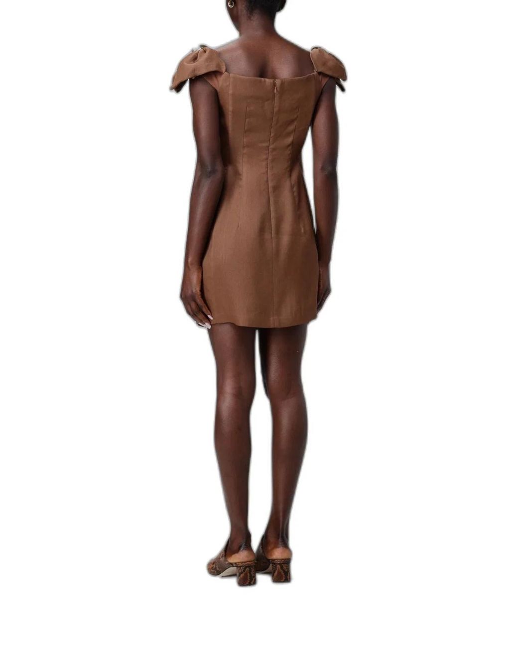Elisabetta Franchi Brown Mini Naked Shoulders Dress