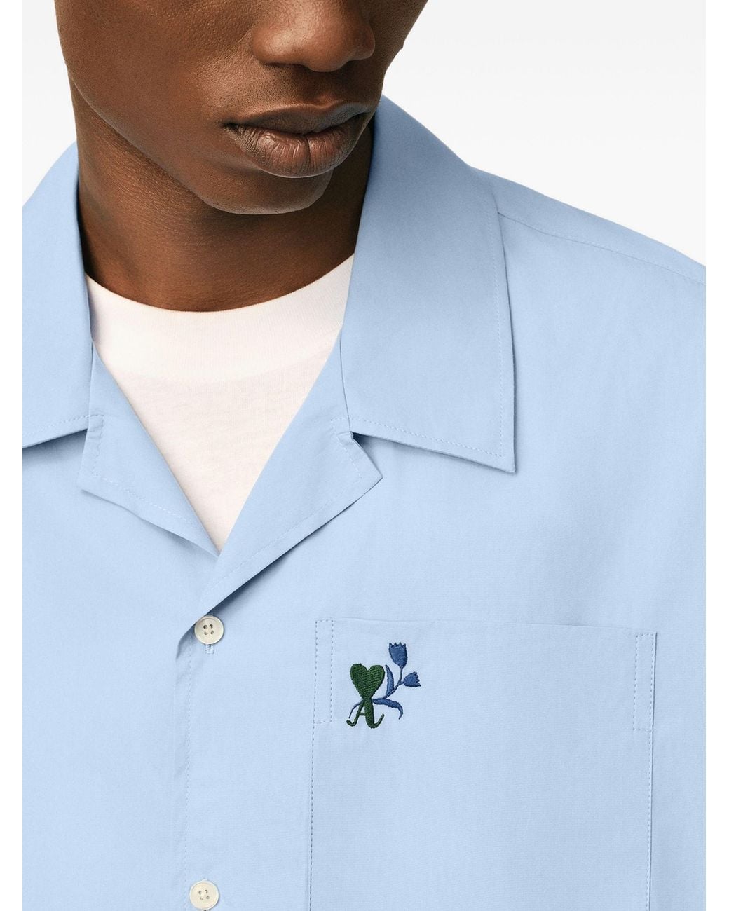 AMI Blue Boxy Short-Sleeve Shirt With Shark Collar for men