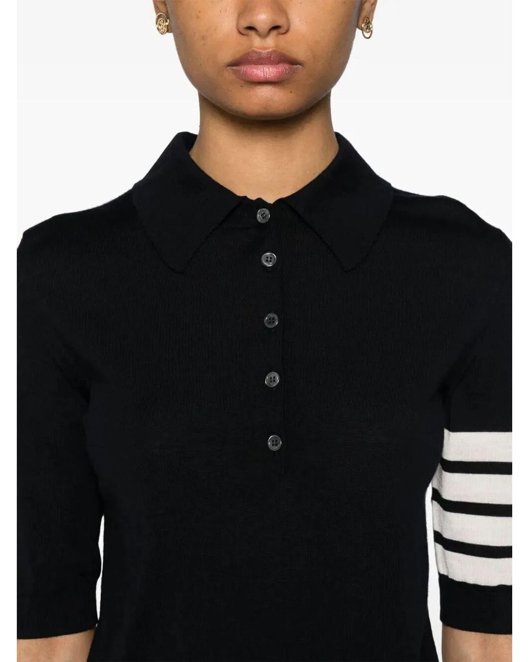 Thom Browne Black 4Bar Wool Polo Shirt