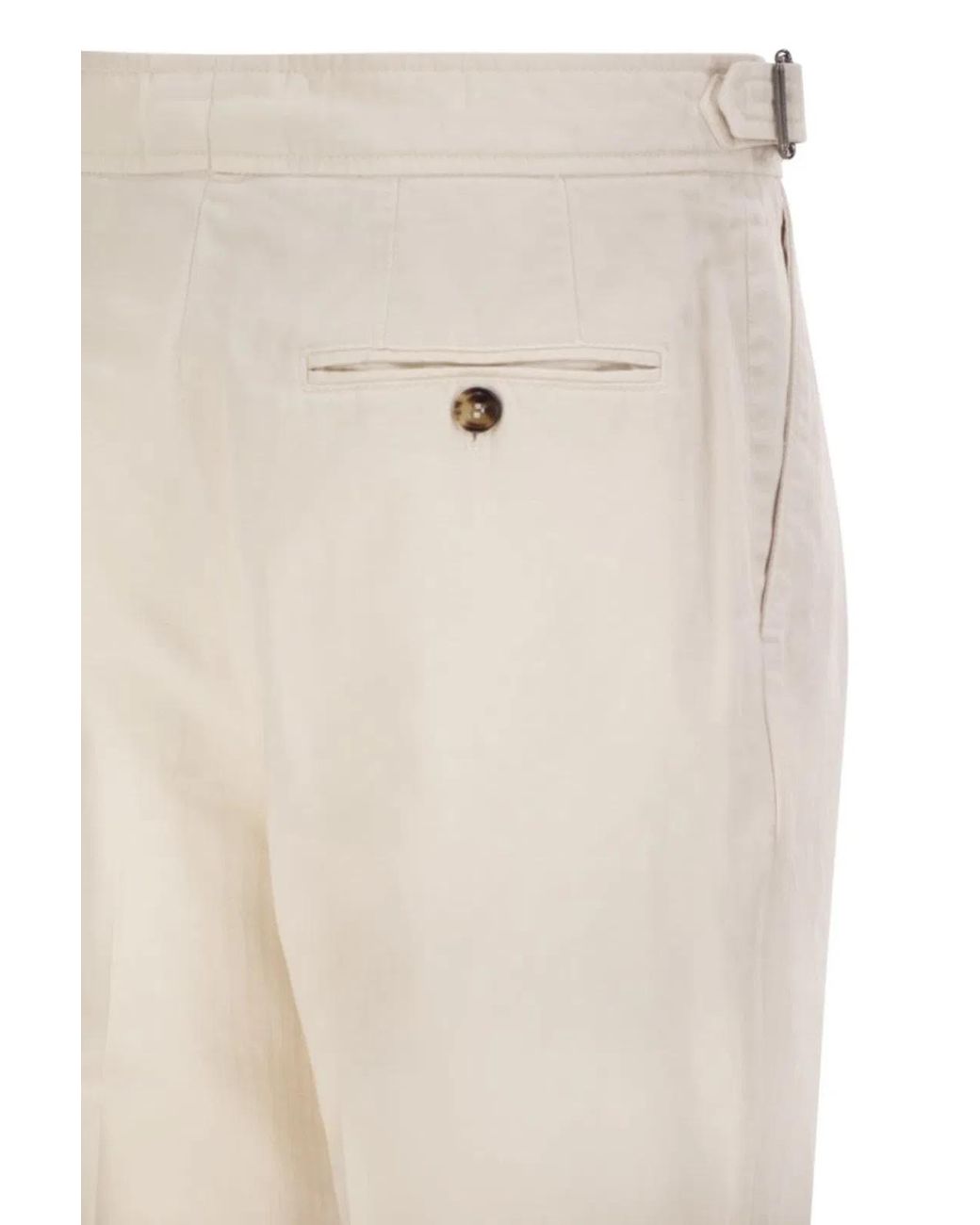 Brunello Cucinelli Natural Tailored Cotton Trousers With Pleats And Side Adjusters for men