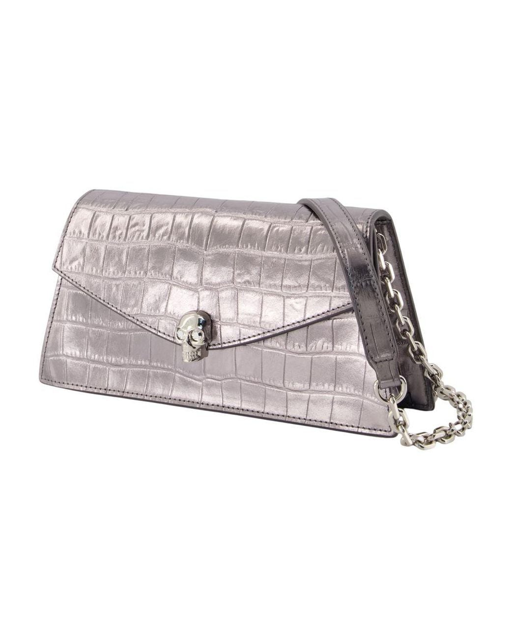McQueen Gray Skull Mini Clutch