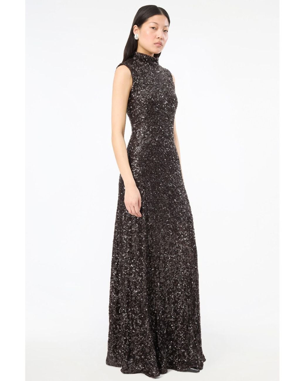 ROTATE BIRGER CHRISTENSEN Purple Sequins Flared Maxi Dress