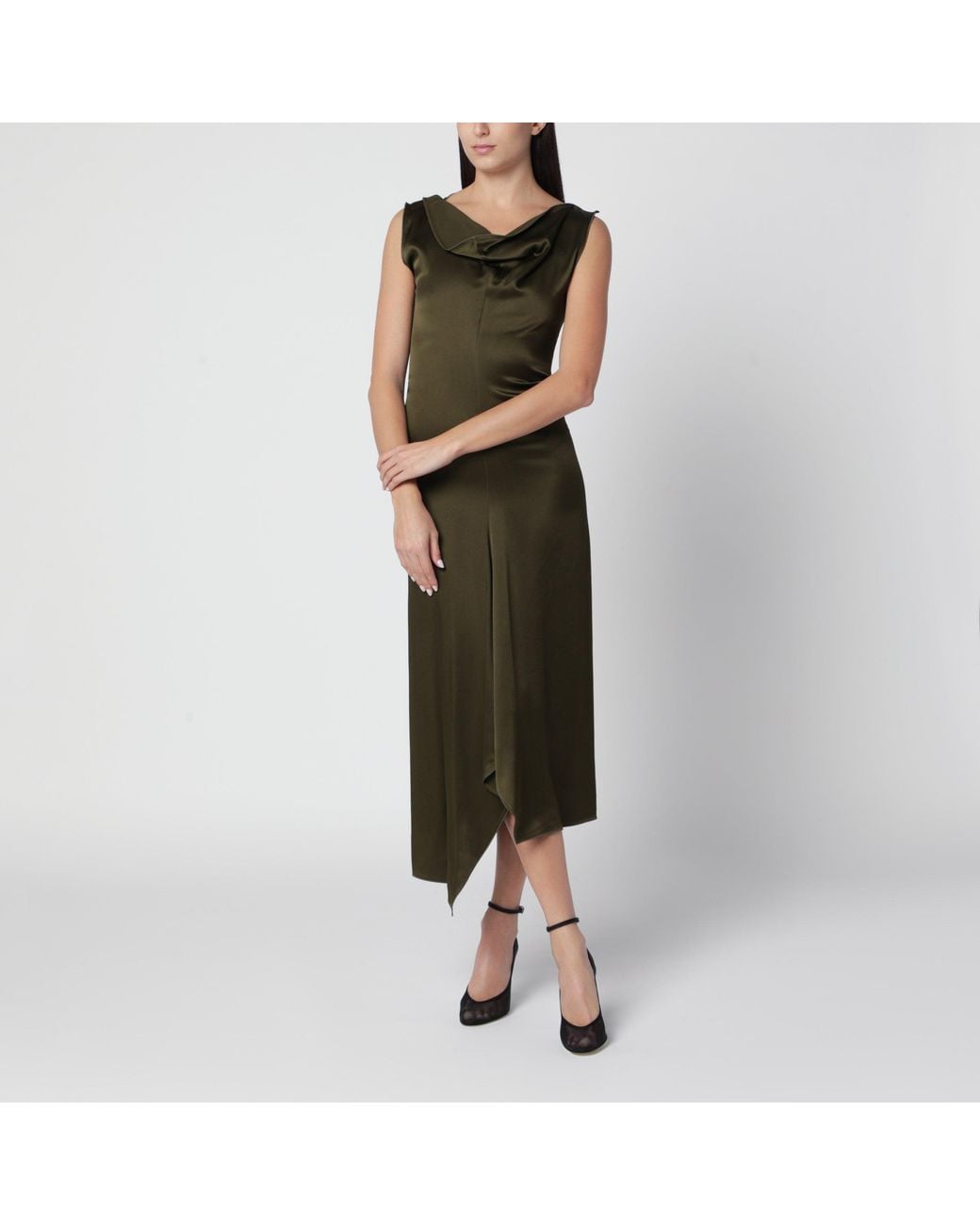 Victoria Beckham Green Viscose Satin Midi Dress