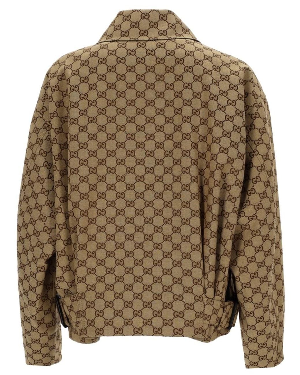 Gucci Brown Jacket With Gg Motif, Cotton Coat