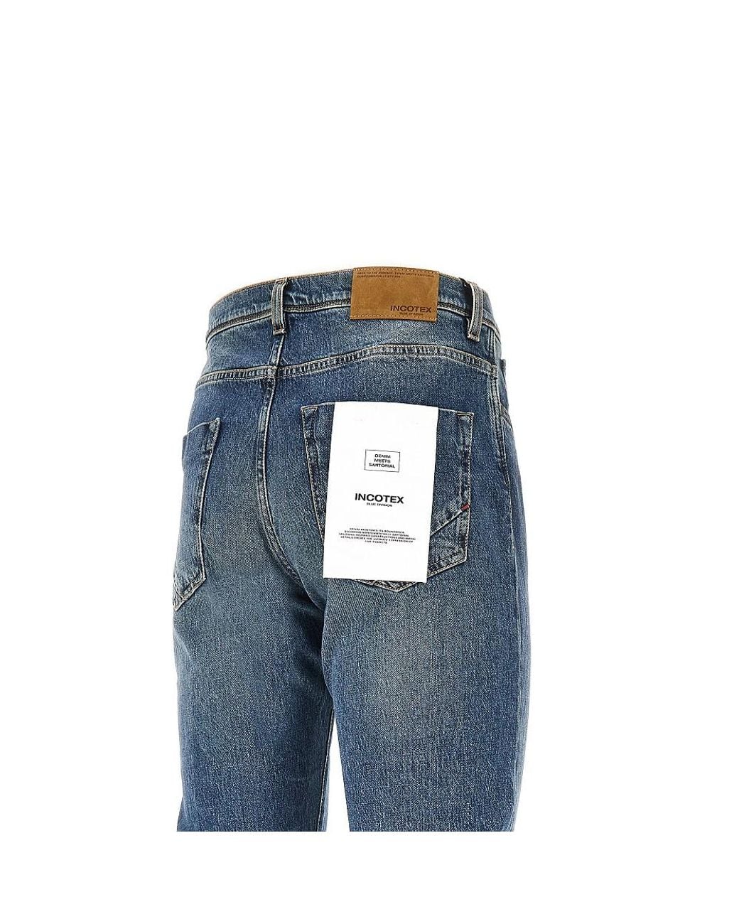 Incotex Blue Stretch Denim Tapered Fit Jeans for men