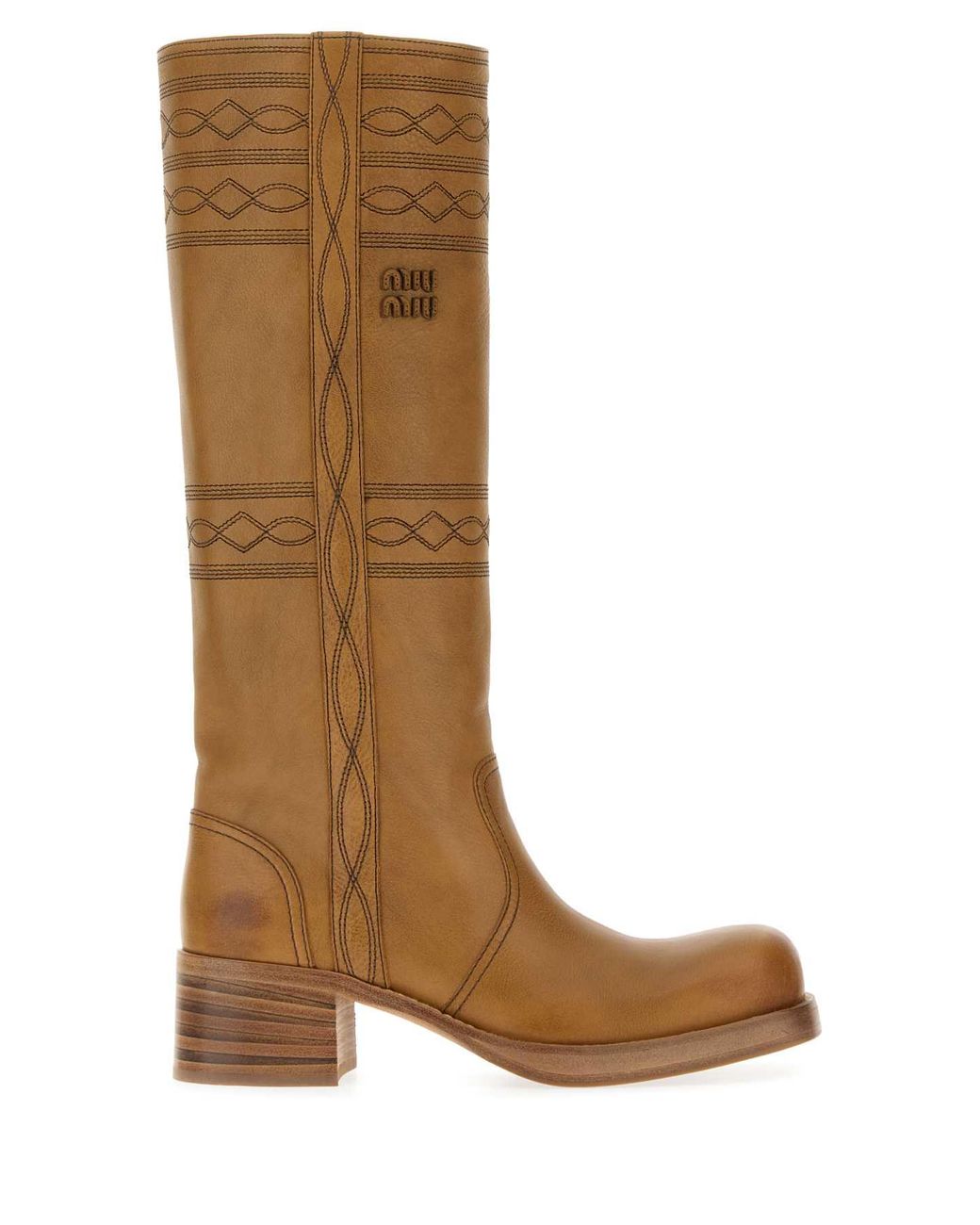 Miu Miu Brown 5 Cm Heel Calf Leather Boots