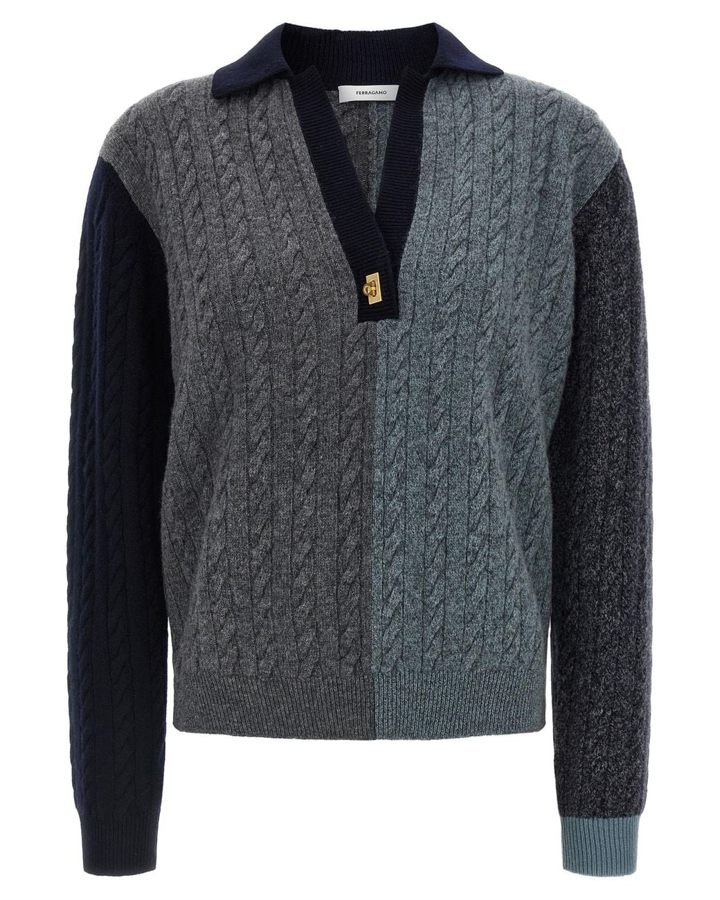 Ferragamo Black Color Block Braid Sweater